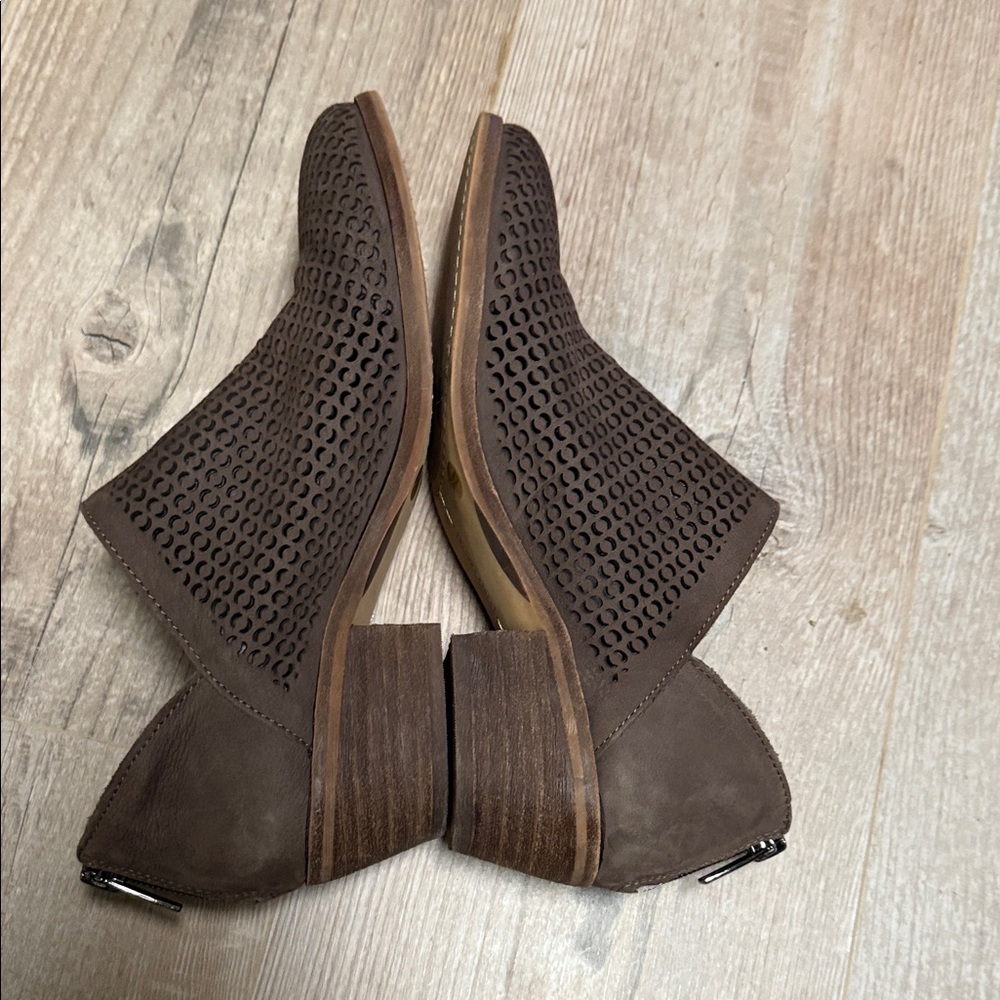 Vince Camuto Brown Perforated Sueded Leather Ankle Boots - Picture 4 of 10